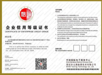 Enterprise Credit Rating Essential Certificate for Social and Economic Development